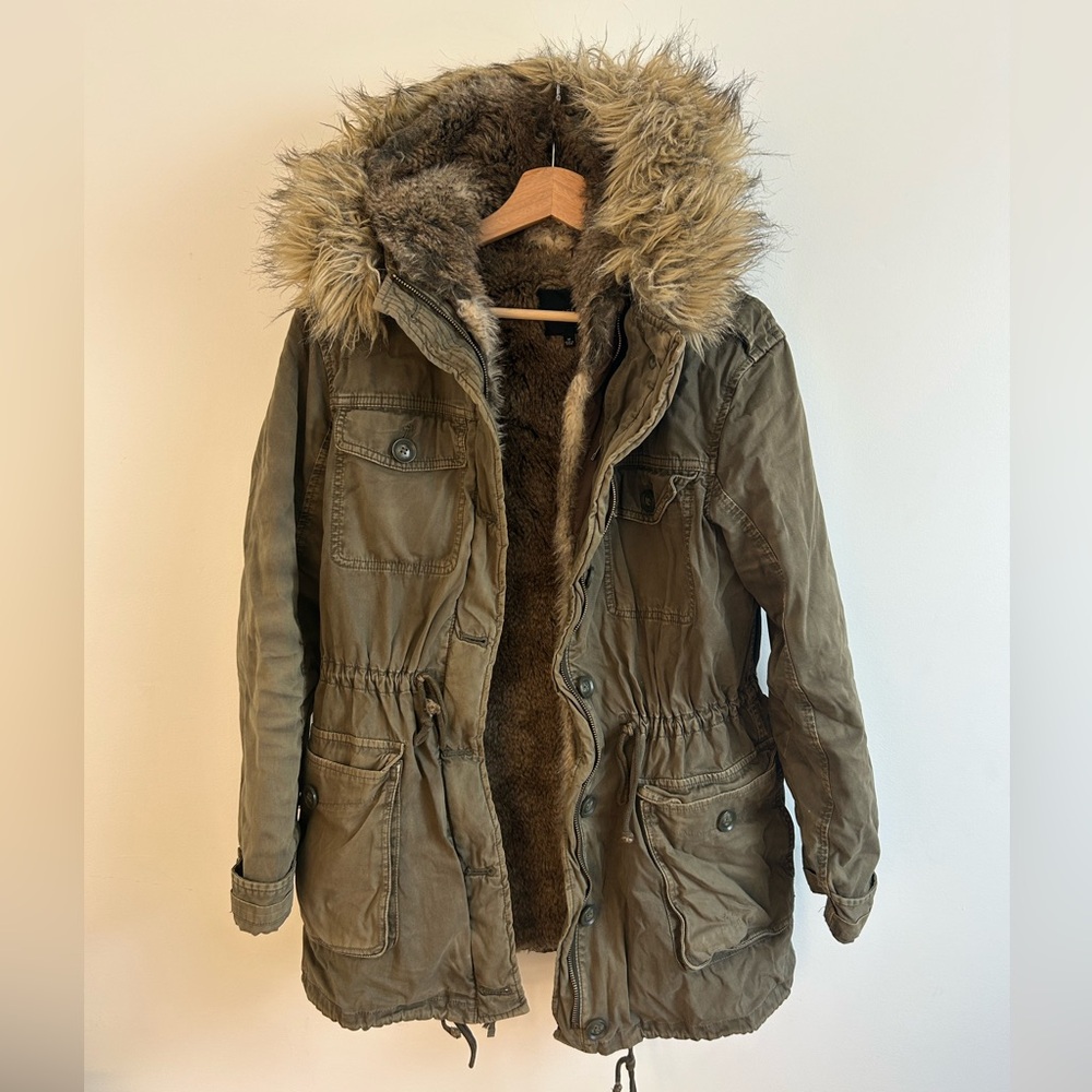 Talula Olive Green Utility Parka with Faux-Fur Hood